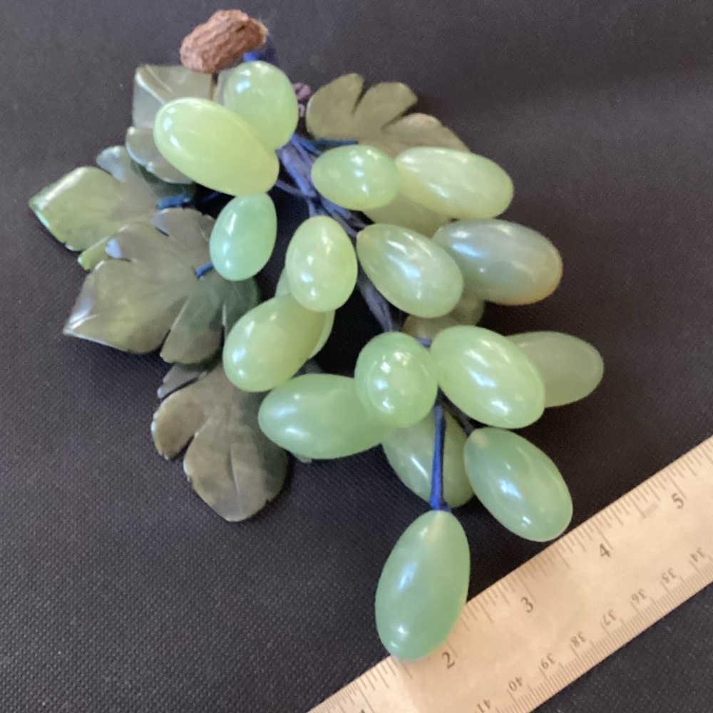 Vintage Carved Chinese jade Grape Cluster With Leaves Large Stone
